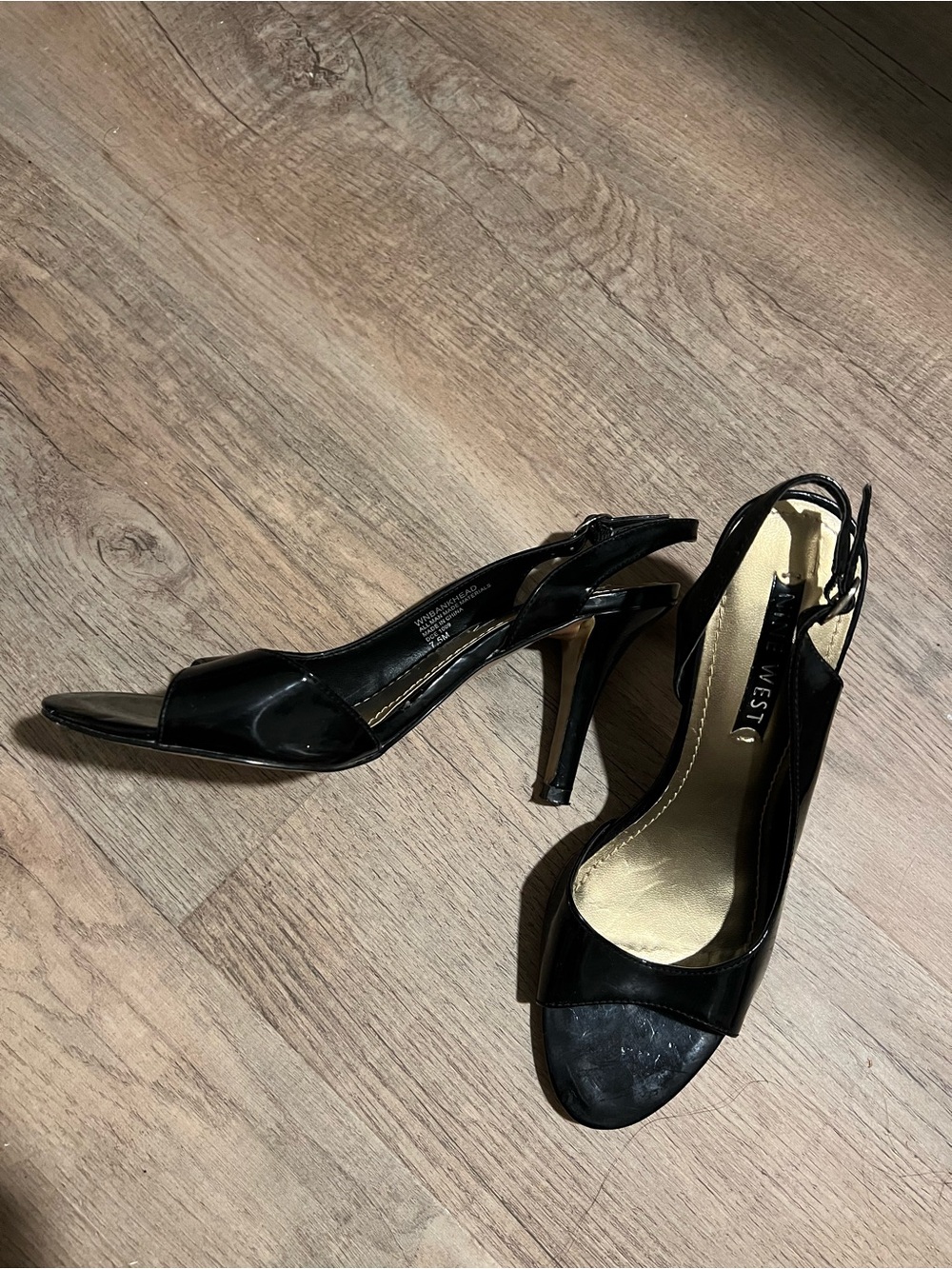 Nine West Black Patent Open-Toe Slingback Heels